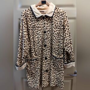 Vintage Stan Herman Leopard Print Faux Fur Sherpa Robe/House Coat- size …